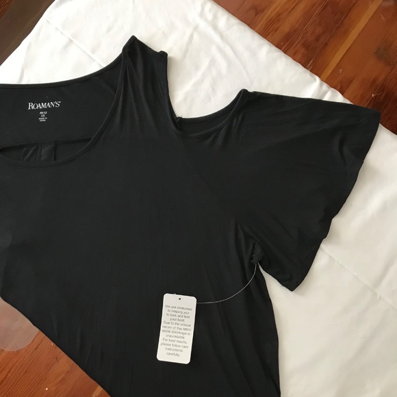ROAMANS Flare Sleeve Tunic with Cold Shoulder Detail Black Women’s Plus Size 3X - Picture 10 of 16